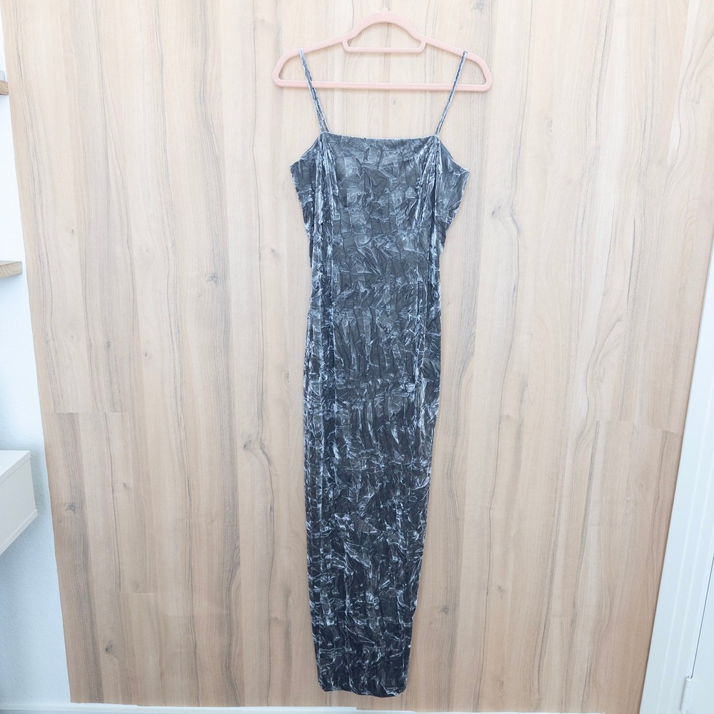Vintage Alex Evenings Velvet Maxi Dress Size 8 Grey 90s Minimalist Y2K‎ Grunge